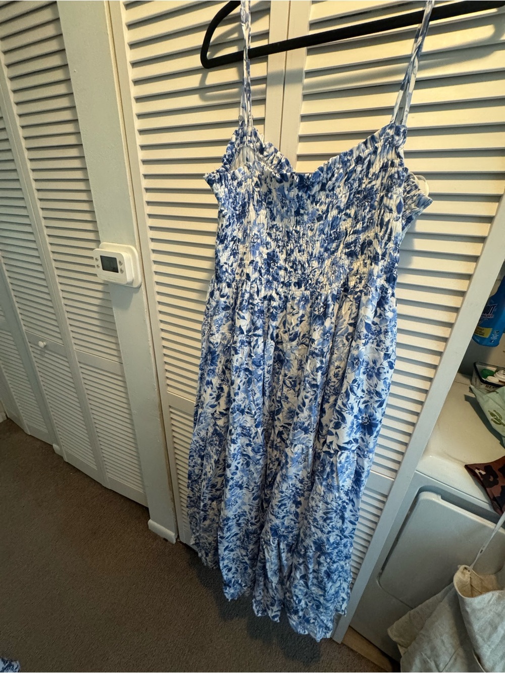 ARULA Blue and White Floral Smocked Maxi Dress